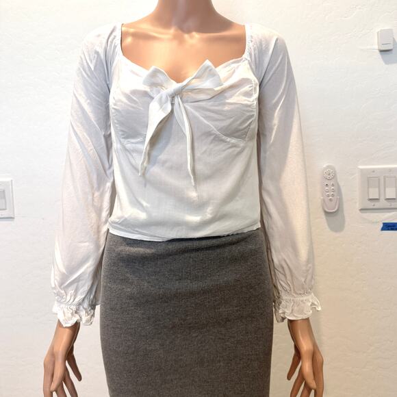 Guess large knot front balloon puff sleeve crop top blouse TLS1 2862 - Picture 8 of 9